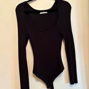 Abercrombie and Fitch Women's Black Ribbed Bodysuit